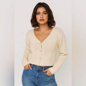 Margaret O'Leary Cream Cotton Vee Cardigan Sz. S/M